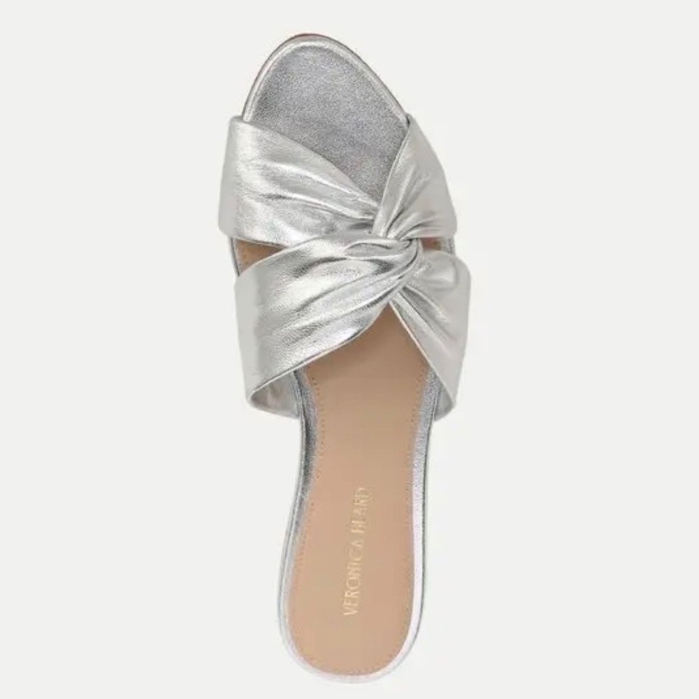New VERONICA BEARD Seraphina Twisted Metallic Slide Sandals in Silver 6 - Picture 8 of 9